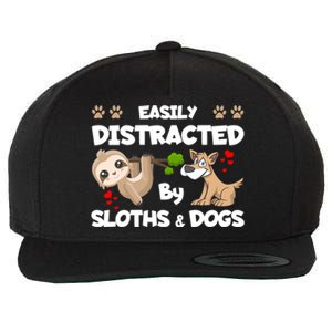 Easily Distracted By Sloths And Dogs Cool Gift Wool Snapback Cap