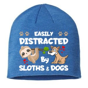 Easily Distracted By Sloths And Dogs Cool Gift Sustainable Beanie