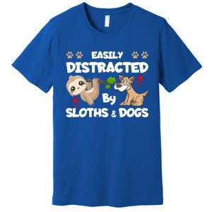 Easily Distracted By Sloths And Dogs Cool Gift Premium T-Shirt