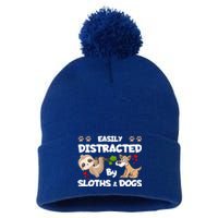 Easily Distracted By Sloths And Dogs Cool Gift Pom Pom 12in Knit Beanie