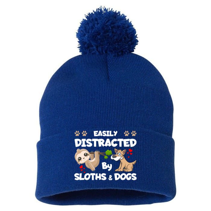 Easily Distracted By Sloths And Dogs Cool Gift Pom Pom 12in Knit Beanie