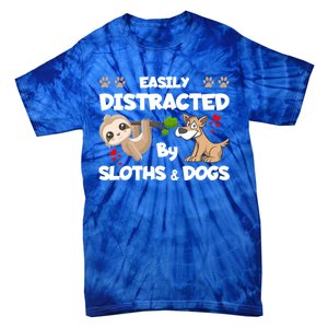 Easily Distracted By Sloths And Dogs Cool Gift Tie-Dye T-Shirt