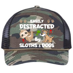 Easily Distracted By Sloths And Dogs Cool Gift Retro Rope Trucker Hat Cap