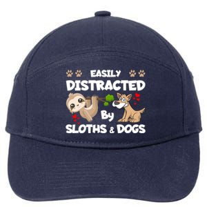 Easily Distracted By Sloths And Dogs Cool Gift 7-Panel Snapback Hat