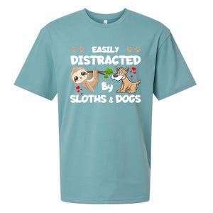 Easily Distracted By Sloths And Dogs Cool Gift Sueded Cloud Jersey T-Shirt