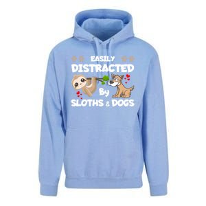 Easily Distracted By Sloths And Dogs Cool Gift Unisex Surf Hoodie