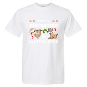 Easily Distracted By Sloths And Dogs Cool Gift Garment-Dyed Heavyweight T-Shirt