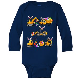 Easter day Bunny Construction Trucks Funny Boy Baby Long Sleeve Bodysuit