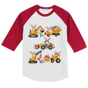 Easter Day Bunny Construction Trucks Funny Kids Colorblock Raglan Jersey