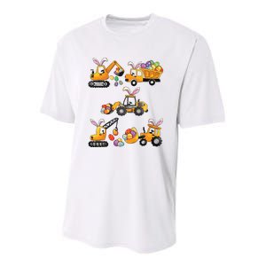 Easter Day Bunny Construction Trucks Funny Youth Performance Sprint T-Shirt