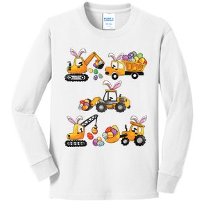 Easter Day Bunny Construction Trucks Funny Kids Long Sleeve Shirt