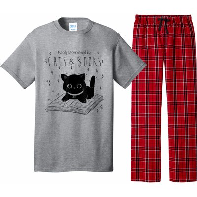 Easily Distracted By Cats And Books Funny Cat & Book Lover Pajama Set