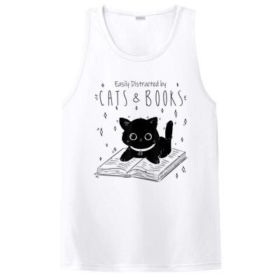 Easily Distracted By Cats And Books Funny Cat & Book Lover PosiCharge Competitor Tank