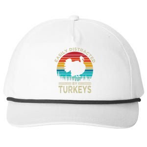 Easily Distracted By Turkeys Funny Turkey Snapback Five-Panel Rope Hat