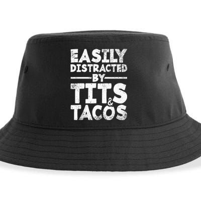 Easily Distracted By Tits And Tacos Adult Humor Gift Sustainable Bucket Hat