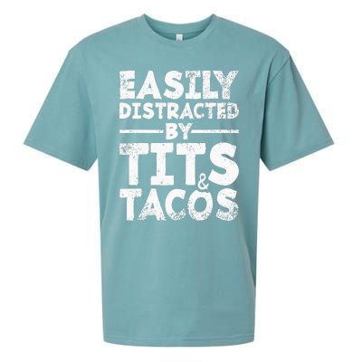 Easily Distracted By Tits And Tacos Adult Humor Gift Sueded Cloud Jersey T-Shirt