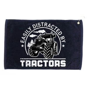 Easily Distracted By Tractors Funny Farm Tractor Enthusiast Grommeted Golf Towel