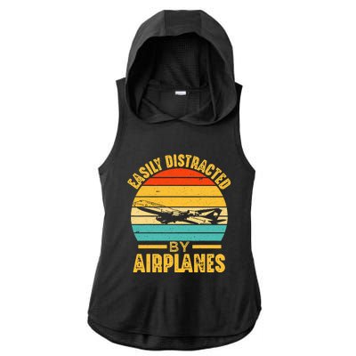 Easily Distracted By Airplanes Pilot Gifts Funny Aviation Ladies PosiCharge Tri-Blend Wicking Draft Hoodie Tank