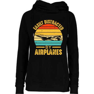 Easily Distracted By Airplanes Pilot Gifts Funny Aviation Womens Funnel Neck Pullover Hood