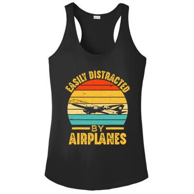 Easily Distracted By Airplanes Pilot Gifts Funny Aviation Ladies PosiCharge Competitor Racerback Tank