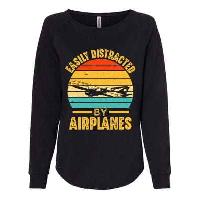 Easily Distracted By Airplanes Pilot Gifts Funny Aviation Womens California Wash Sweatshirt