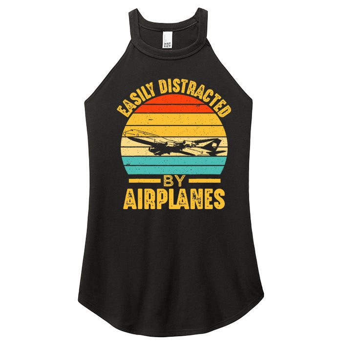 Easily Distracted By Airplanes Pilot Gifts Funny Aviation Women’s Perfect Tri Rocker Tank