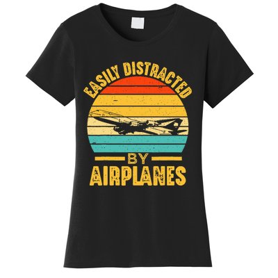 Easily Distracted By Airplanes Pilot Gifts Funny Aviation Women's T-Shirt