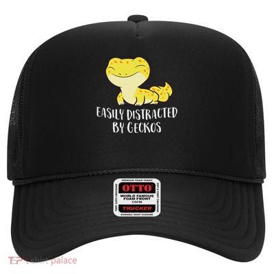 Easily Distracted By Geckos Cute Leopard Lizard Love Gecko High Crown Mesh Back Trucker Hat