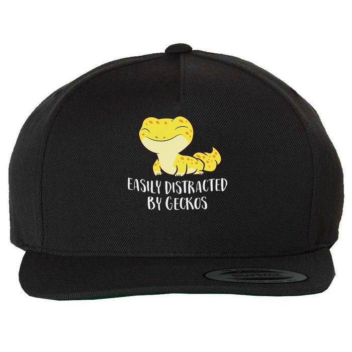 Easily Distracted By Geckos Cute Leopard Lizard Love Gecko Wool Snapback Cap