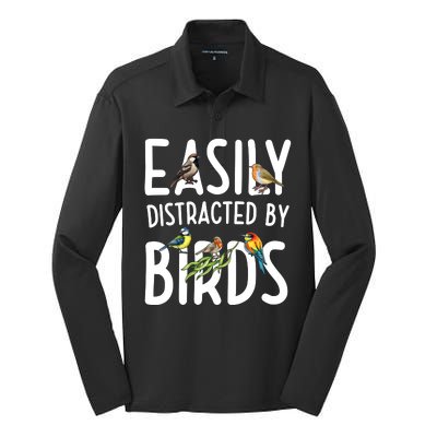 Easily Distracted By Birds Silk Touch Performance Long Sleeve Polo