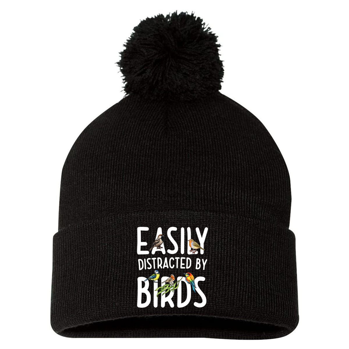 Easily Distracted By Birds Pom Pom 12in Knit Beanie