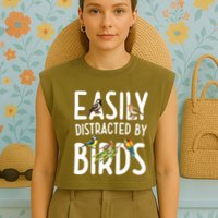Easily Distracted By Birds Garment-Dyed Women's Muscle Tee