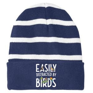 Easily Distracted By Birds Striped Beanie with Solid Band