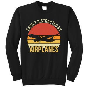 Easily Distracted By Airplanes Lover Pilot Funny Aviation Sweatshirt