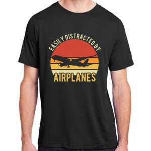 Easily Distracted By Airplanes Lover Pilot Funny Aviation Adult ChromaSoft Performance T-Shirt