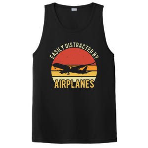 Easily Distracted By Airplanes Lover Pilot Funny Aviation PosiCharge Competitor Tank