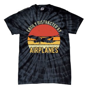 Easily Distracted By Airplanes Lover Pilot Funny Aviation Tie-Dye T-Shirt