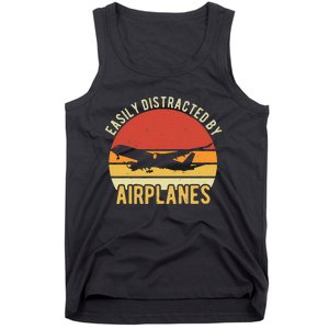 Easily Distracted By Airplanes Lover Pilot Funny Aviation Tank Top