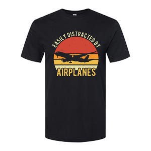 Easily Distracted By Airplanes Lover Pilot Funny Aviation Softstyle CVC T-Shirt