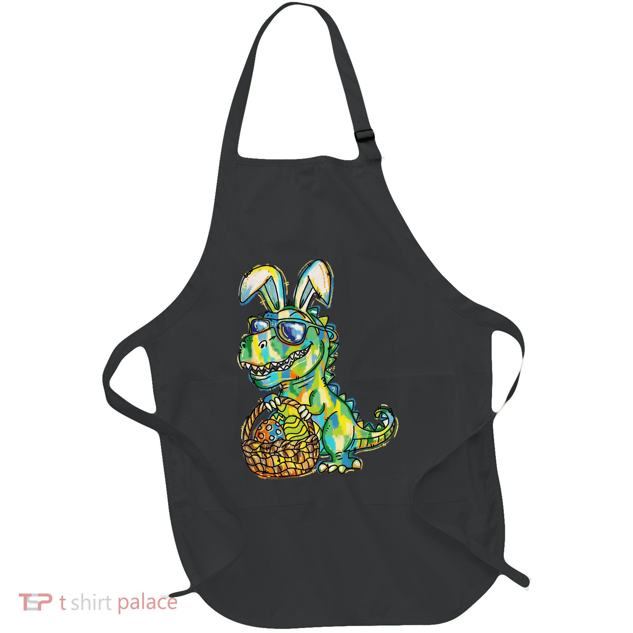Easter Dinosaur Bunny Ears Easter Basket Stuffers Easter Day Full-Length Apron With Pockets