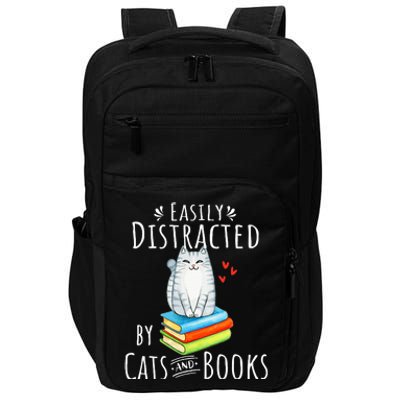 Easily Distracted By Cats And Books Funny Cat & Book Lover Impact Tech Backpack