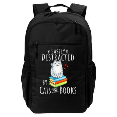 Easily Distracted By Cats And Books Funny Cat & Book Lover Daily Commute Backpack