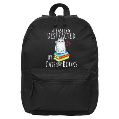 Easily Distracted By Cats And Books Funny Cat & Book Lover 16 in Basic Backpack