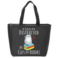 Easily Distracted By Cats And Books Funny Cat & Book Lover Zip Tote Bag