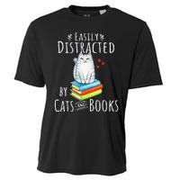 Easily Distracted By Cats And Books Funny Cat & Book Lover Cooling Performance Crew T-Shirt