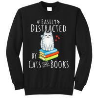 Easily Distracted By Cats And Books Funny Cat & Book Lover Sweatshirt