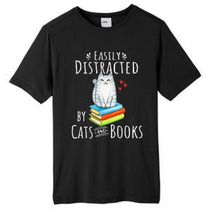 Easily Distracted By Cats And Books Funny Cat & Book Lover Tall Fusion ChromaSoft Performance T-Shirt