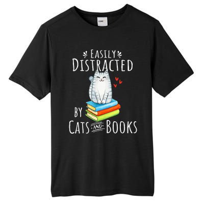 Easily Distracted By Cats And Books Funny Cat & Book Lover Tall Fusion ChromaSoft Performance T-Shirt