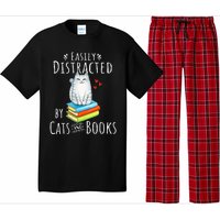 Easily Distracted By Cats And Books Funny Cat & Book Lover Pajama Set