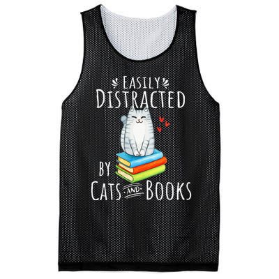 Easily Distracted By Cats And Books Funny Cat & Book Lover Mesh Reversible Basketball Jersey Tank